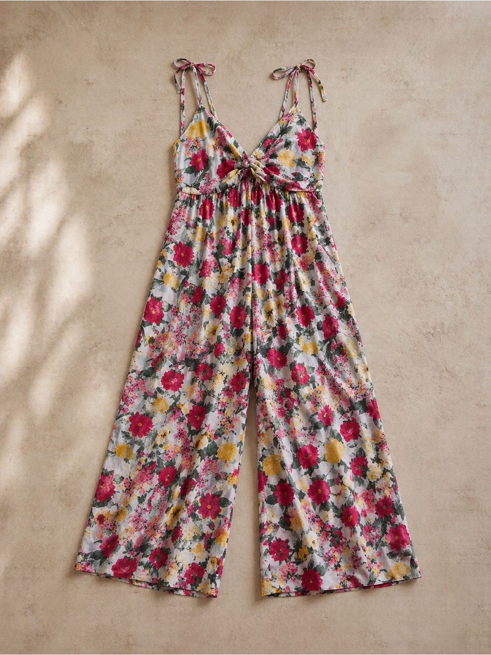 Plus Size XXL Floral Tie-Shoulder linen/rayon Jumpsuit